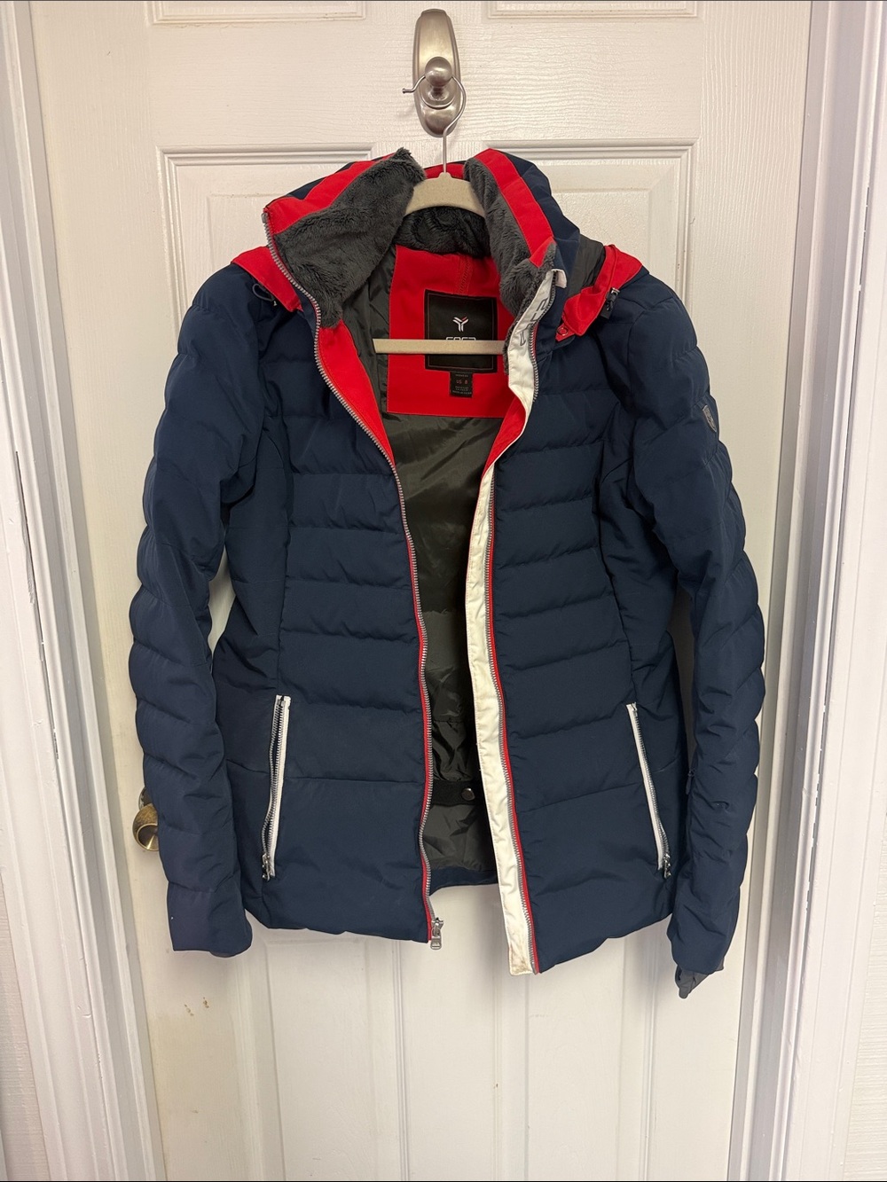 Women's Navy and Red Ski Jacket - Insulated Snow Coat